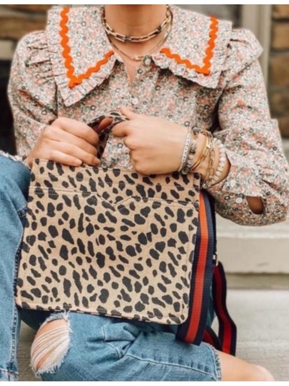 Leopard Print Top-Handle Bag in Tan and Black